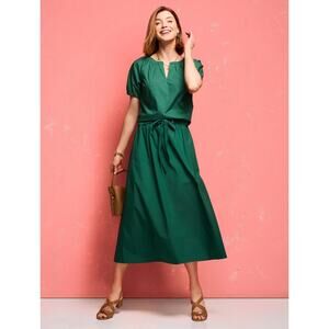 Talbots Womens Short Sleeve Poplin Top Size Medium Petite Heritage Green Puff